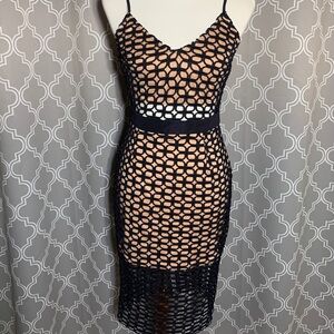 Nude illusion navy cutout dress Akira thin strappy euphoria